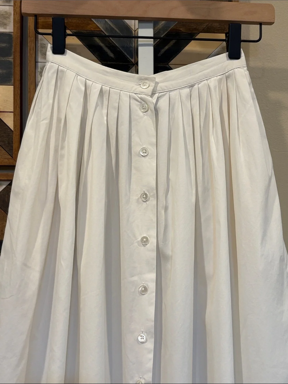 Vintage Ralph Lauren 90s White Cotton Button-Front Gathered Maxi Skirt 4 / XXS